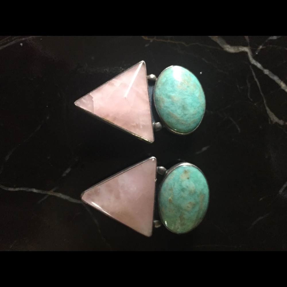 Turquoise and rose quartz clip earrrings